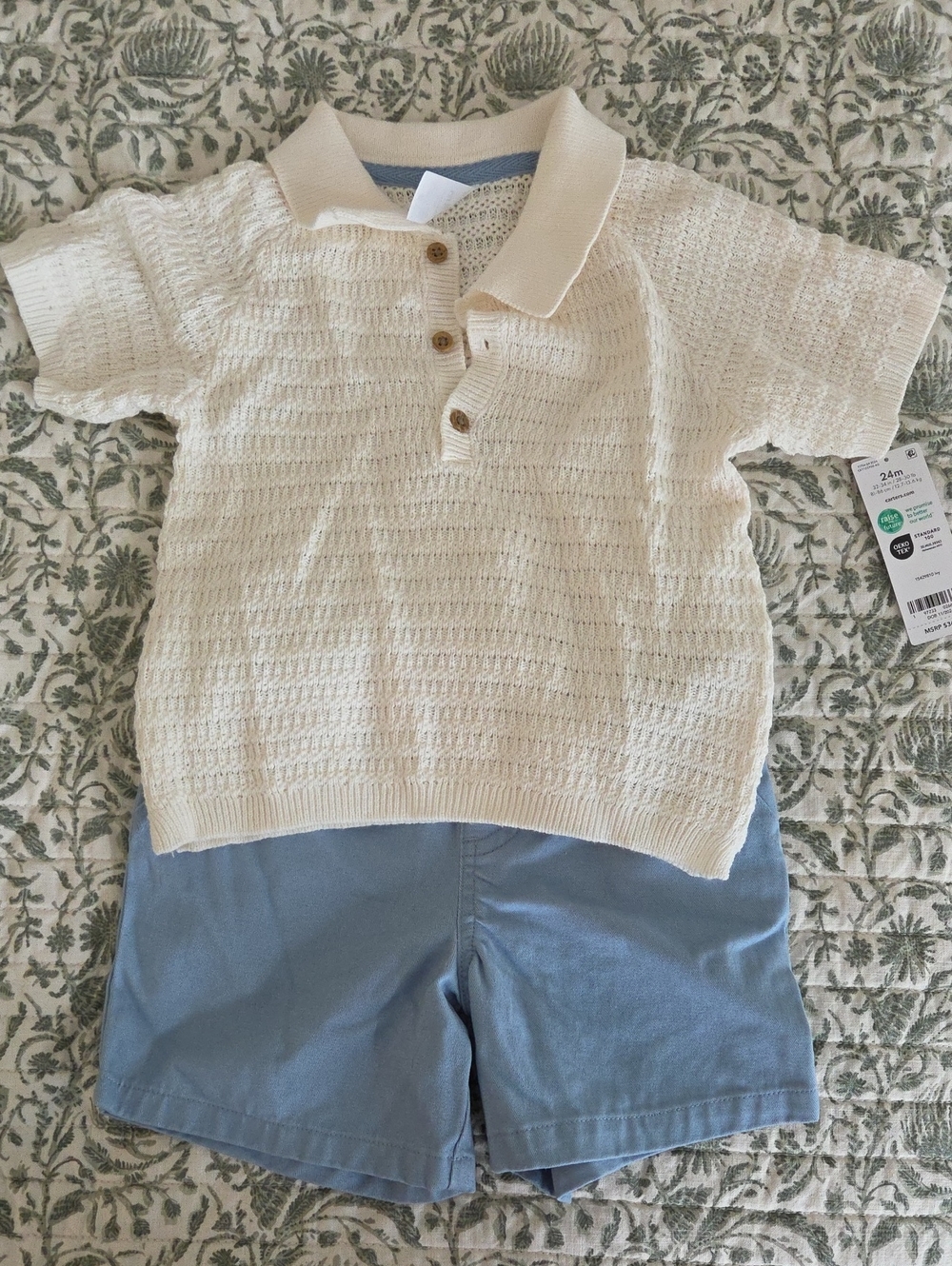Carter's Cream Knit Polo Top with Shorts